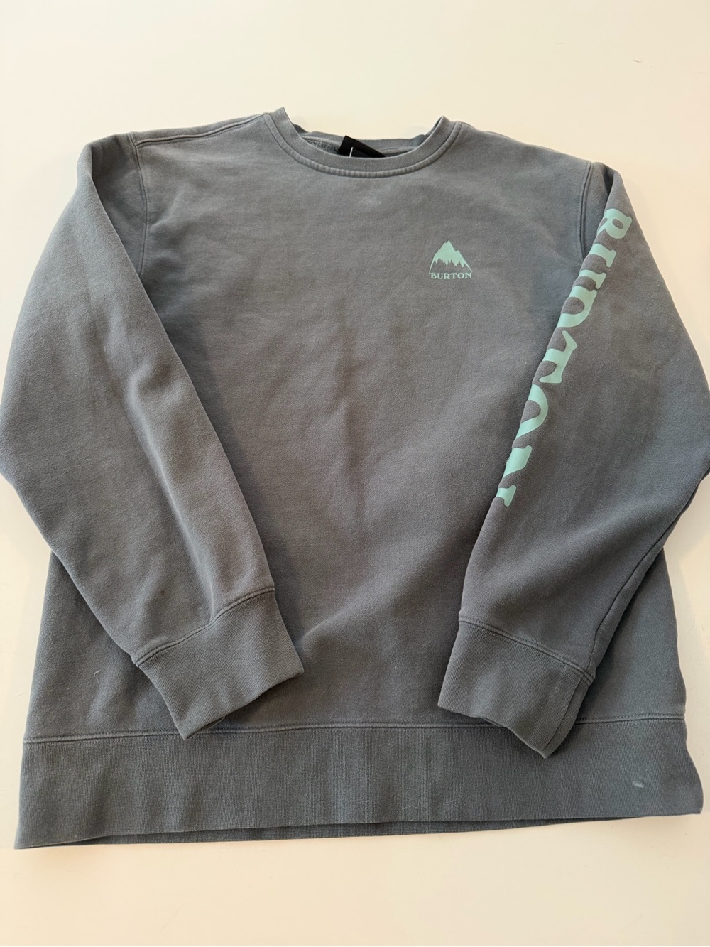 Burton Men's Gray Fleece Crewneck Sweatshirt Mint Sleeve Logo Size Small